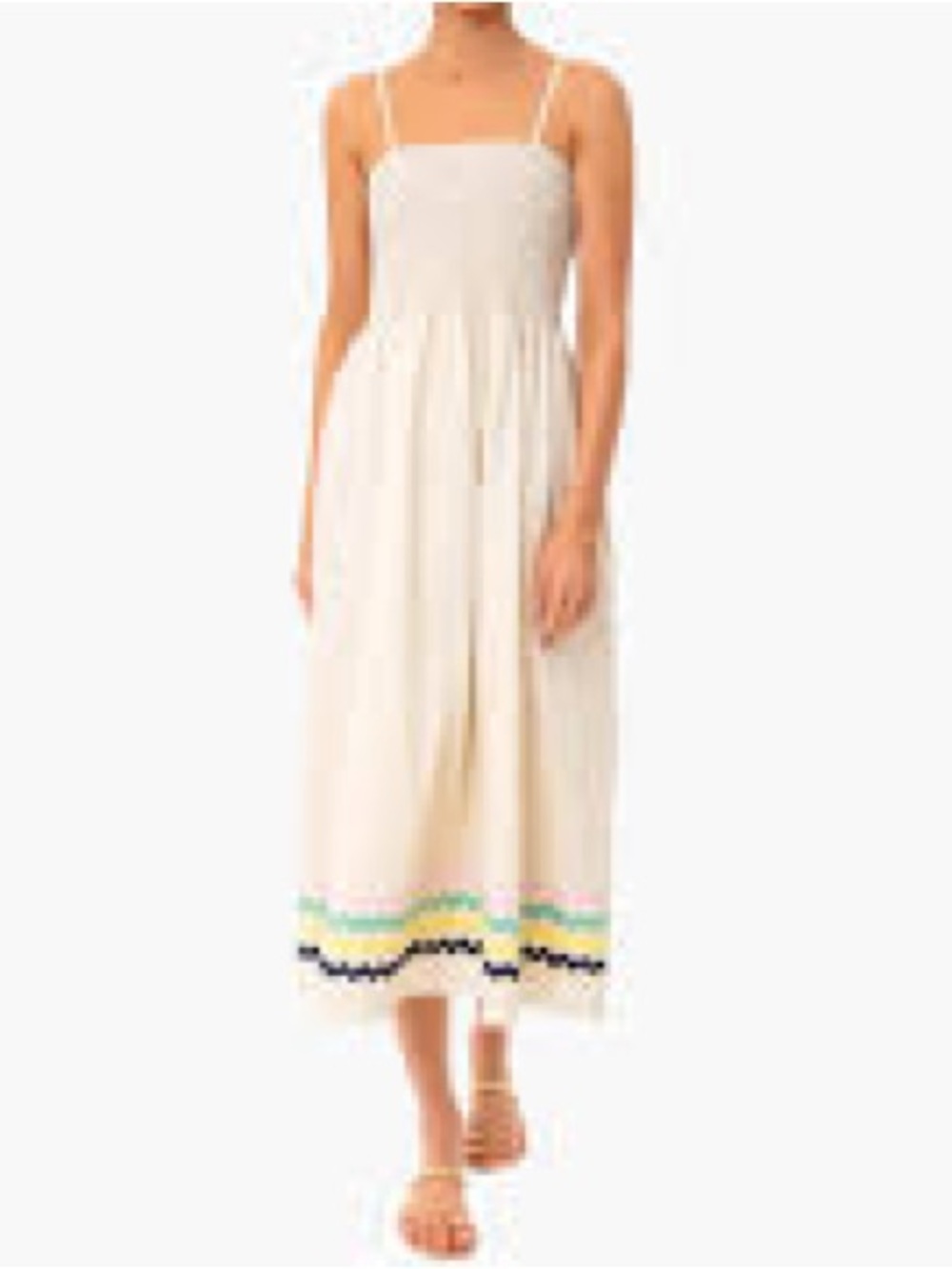 Sail to Sable Tuckernuck Cream Cotton Smocked Midi Dress Ric Rac Trim XL